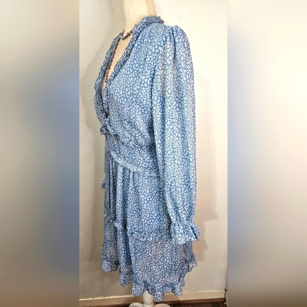 BLUE TIERED RUFFLE DRESS - Picture 9 of 10